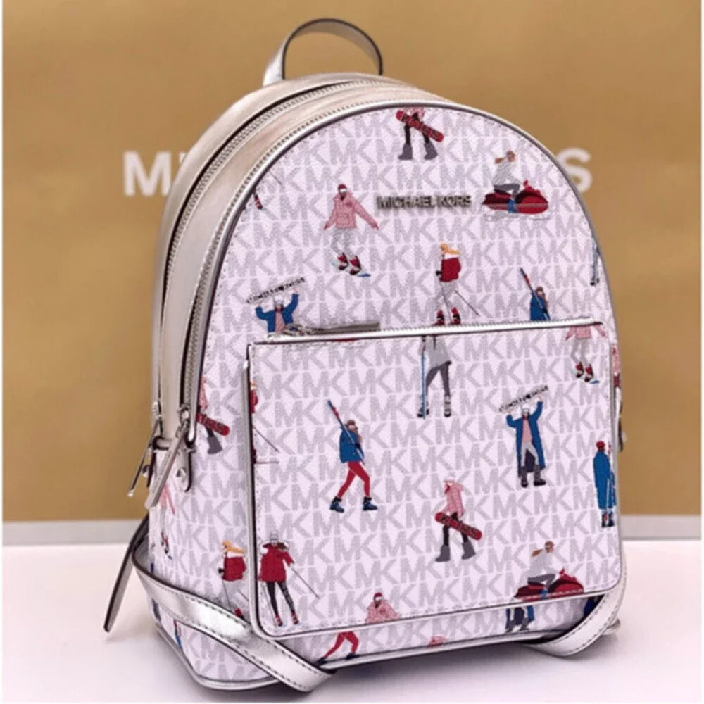Michael Kors Jet Set Girls Adina Medium Backpack MK Bright White Silver